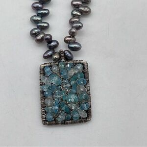 Unique Handmade Statement Necklace Pendant Oval Pearls Beading